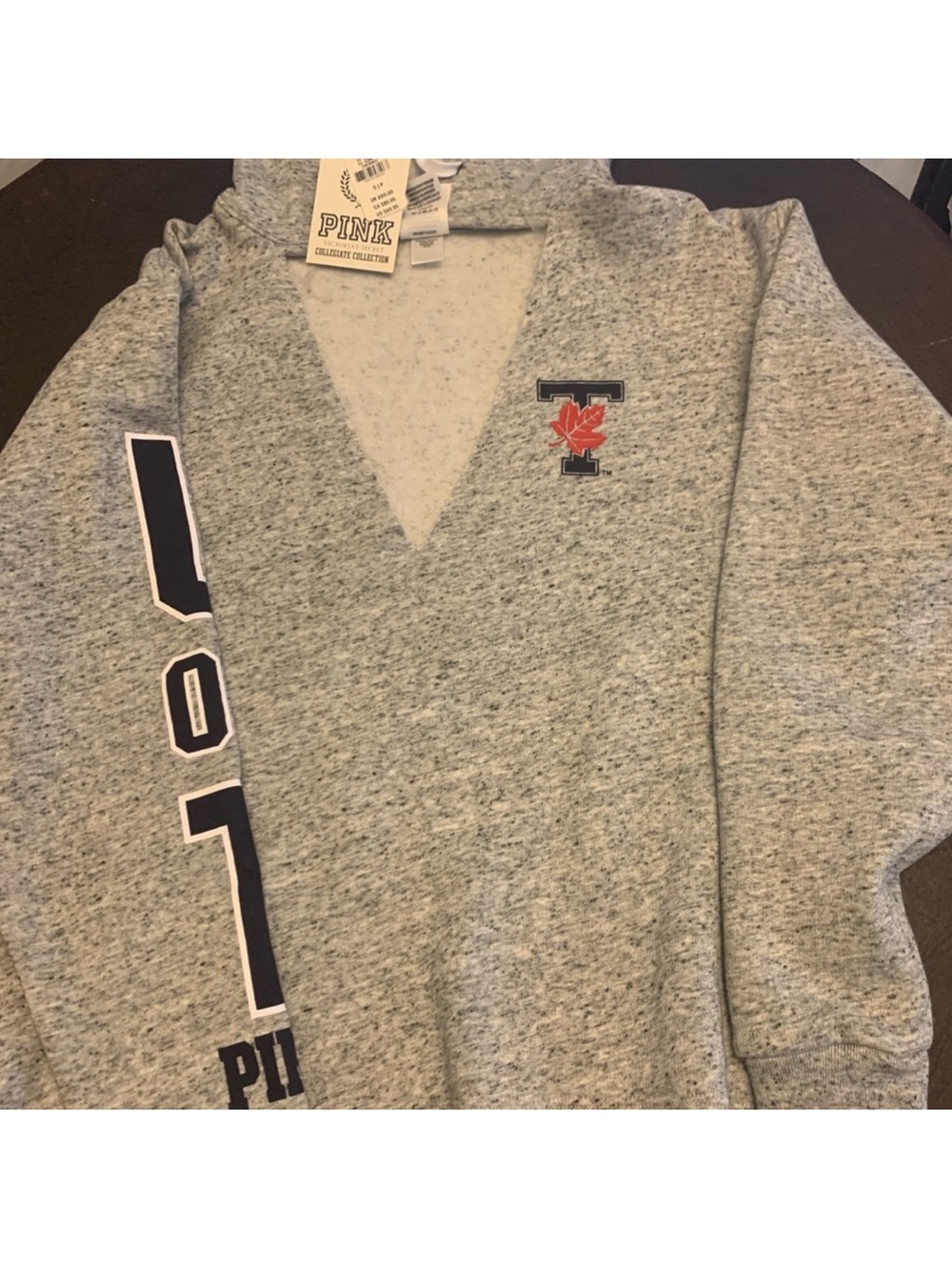 PINK Victoria's Secret Men's Gray Marled V-Neck Sweater with Contrast Logo